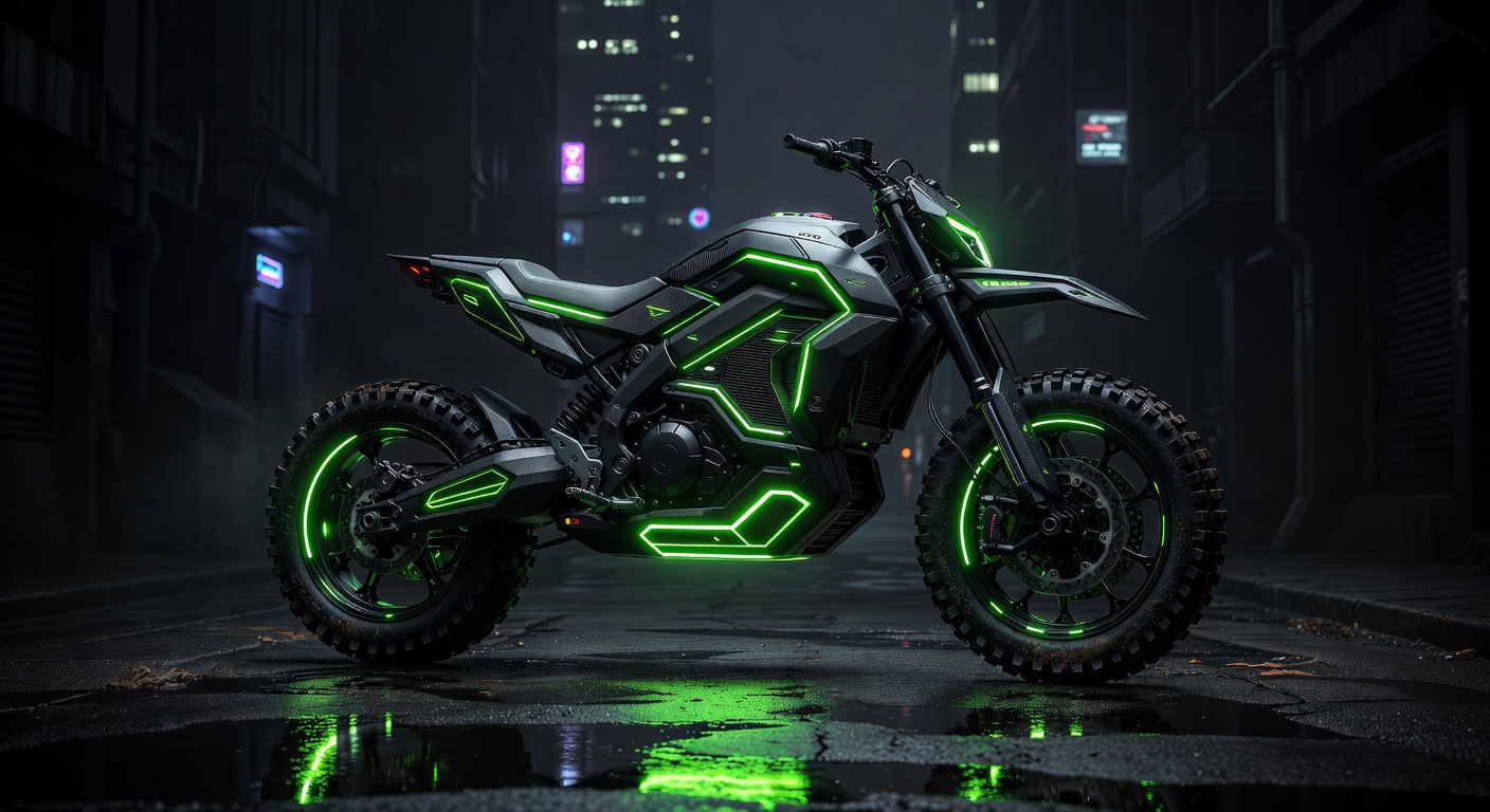 CyberRide XR Concept futuristic electric motorcycle concept neon green cyberpunk style